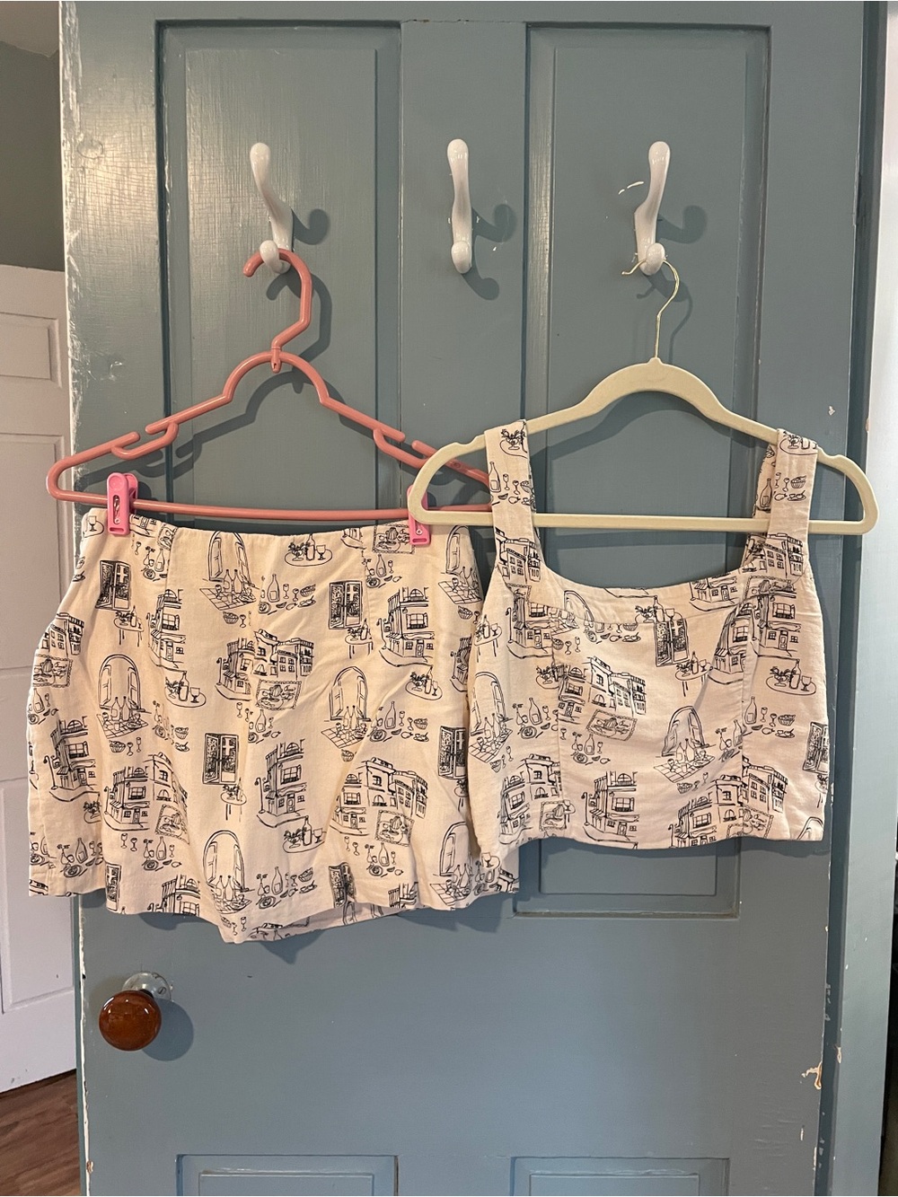 Abercrombie & Fitch Cream and Black Printed Crop Top & Mini Skirt Set